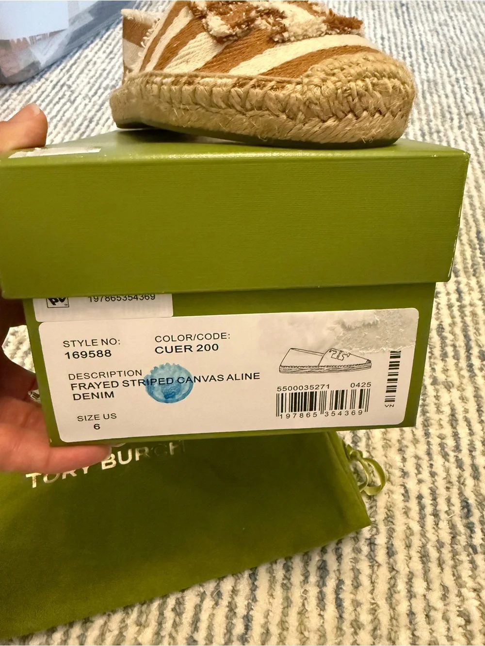 Tory Burch Striped Espadrille Flats in Cream and Brown